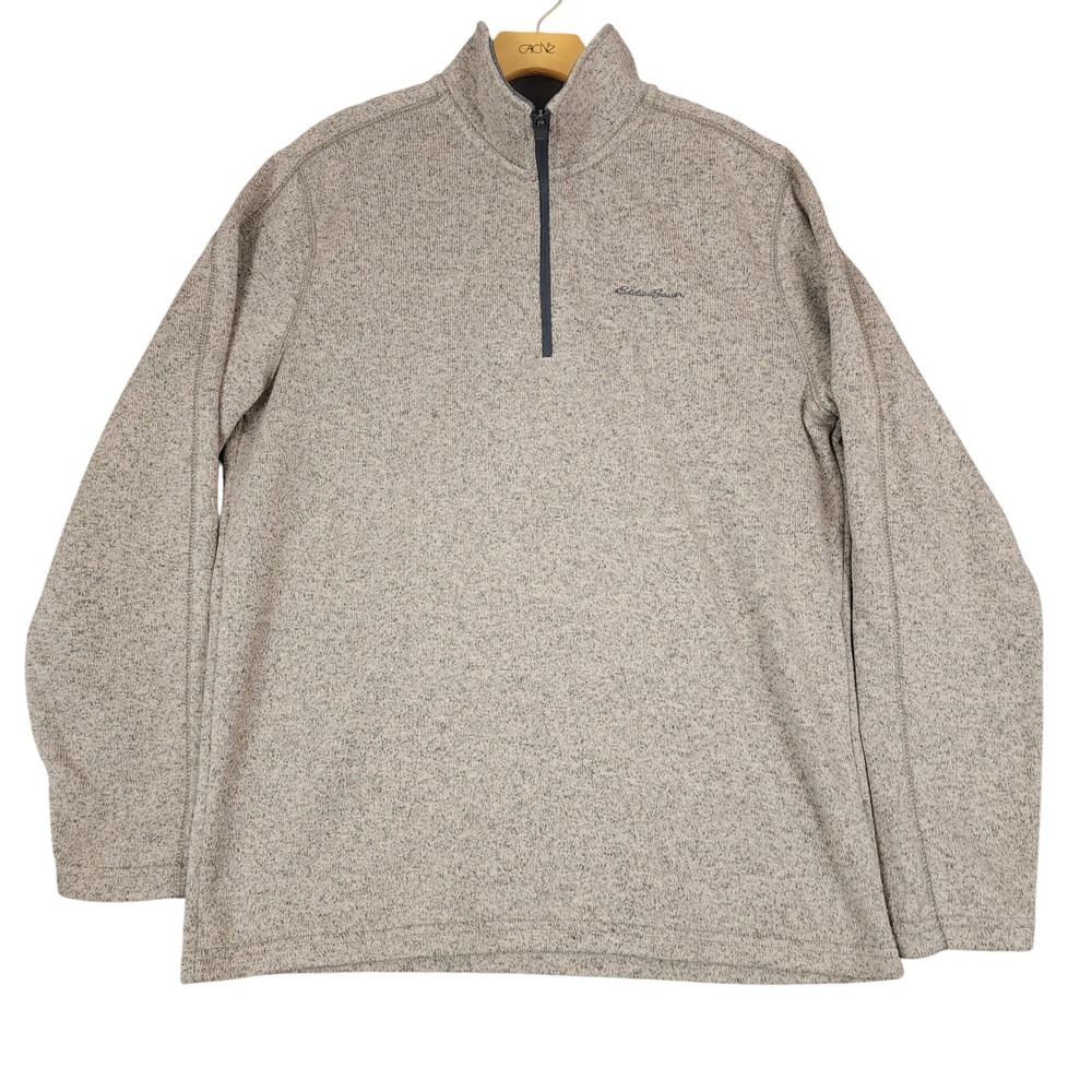 Eddie Bauer Men's Large L Heathered Gray‎ Fleece 1/4 Zip Pullover Sweater